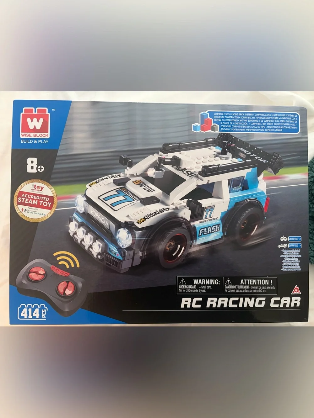 Remote Control Buildable (LEGO like) Blue & White Rally Car Building Set